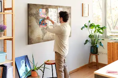 Printed Cork Memo Board with Old World Map Design