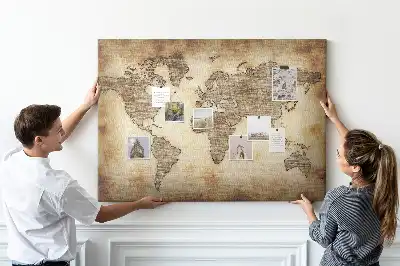 Printed Cork Memo Board with Old World Map Design