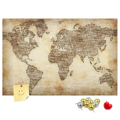 Printed Cork Memo Board with Old World Map Design