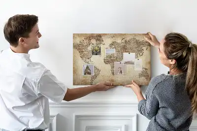 Printed Cork Memo Board with Old World Map Design