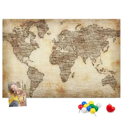 Printed Cork Memo Board with Old World Map Design