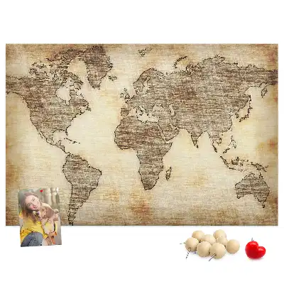 Printed Cork Memo Board with Old World Map Design