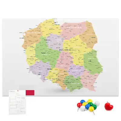 Printed Cork Board Map of Poland