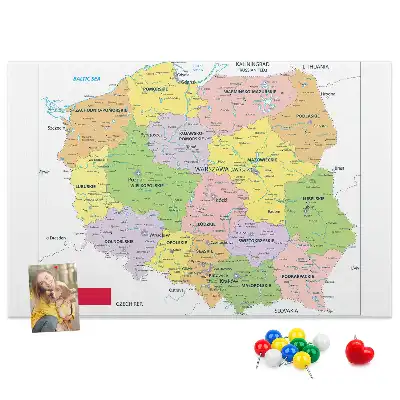 Printed Cork Memo Board Map of Poland