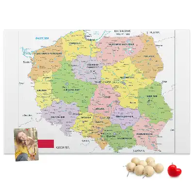 Printed Cork Memo Board Map of Poland