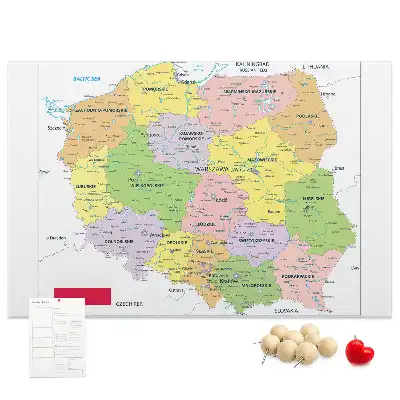 Printed Cork Memo Board Map of Poland