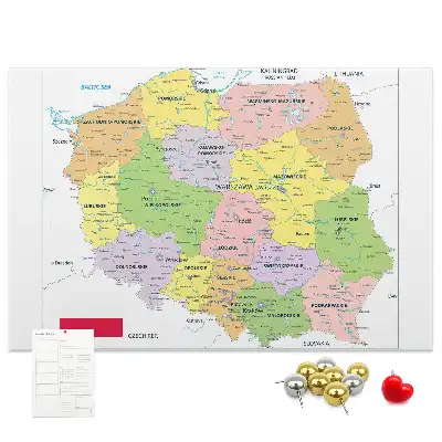 Printed Cork Memo Board Map of Poland