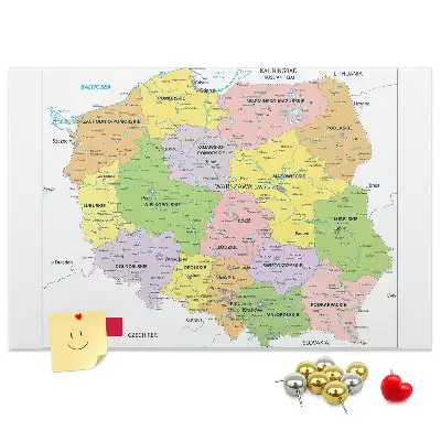 Printed Cork Memo Board Map of Poland