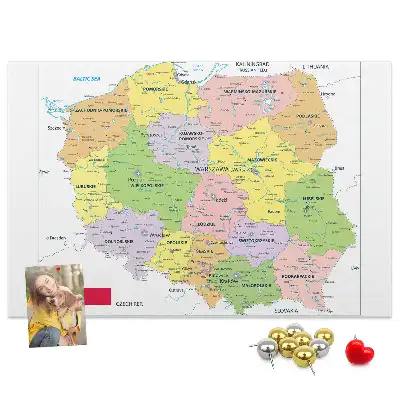 Printed Cork Memo Board Map of Poland