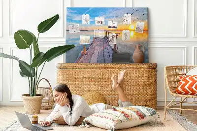 Printed Cork Memo Board Lake pier