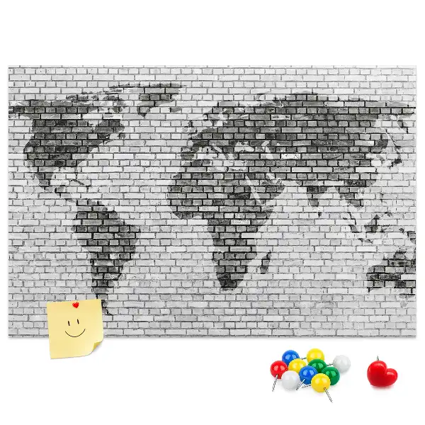 Brick Wall World Map Cork Memo Board