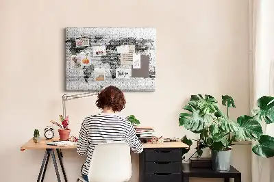 Brick Wall World Map Cork Memo Board