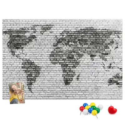 Brick Wall World Map Cork Memo Board