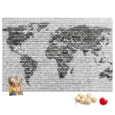 Brick Wall World Map Cork Memo Board