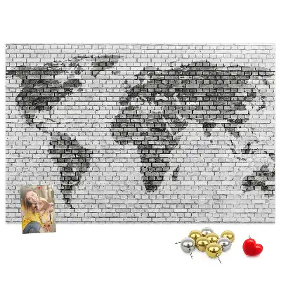 Brick Wall World Map Cork Memo Board