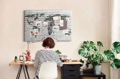 Brick Wall World Map Cork Memo Board