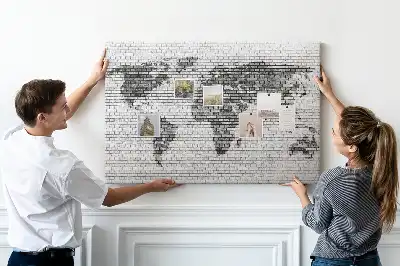 Brick Wall World Map Cork Memo Board