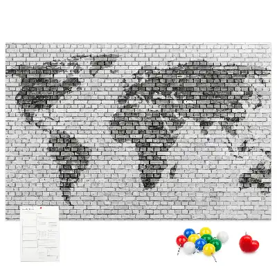 Brick Wall World Map Cork Memo Board