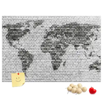 Brick Wall World Map Cork Memo Board