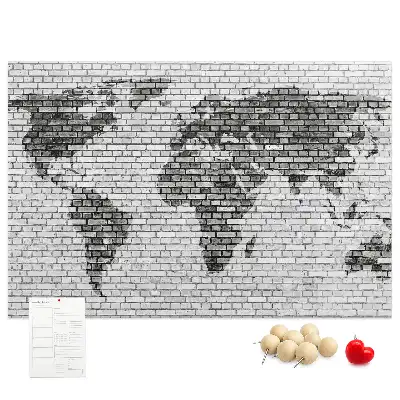 Brick Wall World Map Cork Memo Board