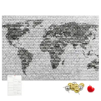 Brick Wall World Map Cork Memo Board