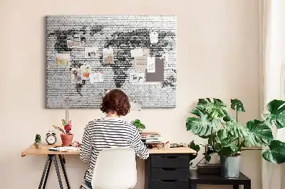 Brick Wall World Map Cork Memo Board