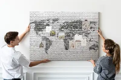 Brick Wall World Map Cork Memo Board
