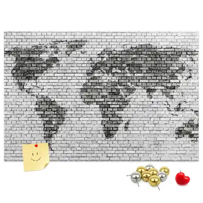Brick Wall World Map Cork Memo Board