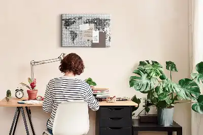 Brick Wall World Map Cork Memo Board