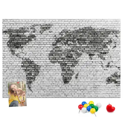 Brick Wall World Map Cork Memo Board