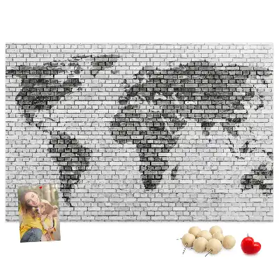 Brick Wall World Map Cork Memo Board