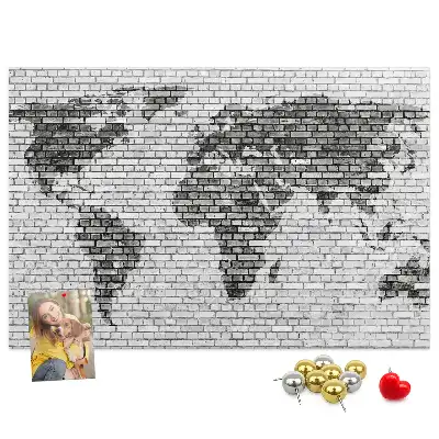 Brick Wall World Map Cork Memo Board