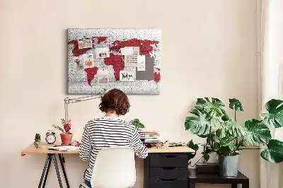 Printed Cork Board World Map with Brick Wall Design