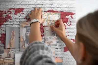 Printed Cork Board World Map with Brick Wall Design