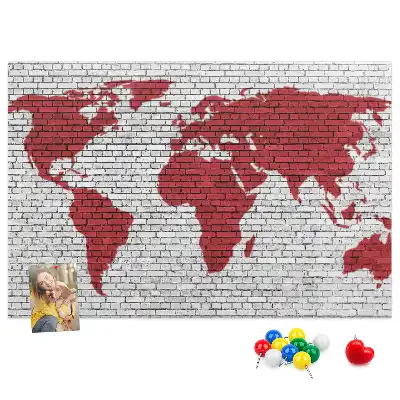 Printed Cork Board World Map with Brick Wall Design