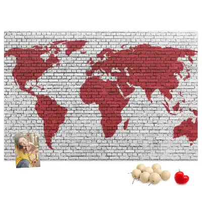 Printed Cork Board World Map with Brick Wall Design