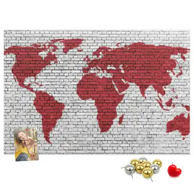 Printed Cork Board World Map with Brick Wall Design