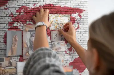 Printed Cork Board World Map with Brick Wall Design