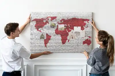 Printed Cork Board World Map with Brick Wall Design