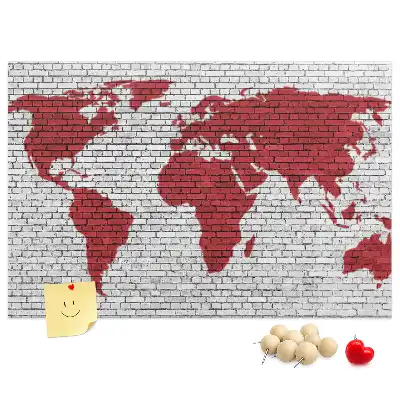 Printed Cork Board World Map with Brick Wall Design