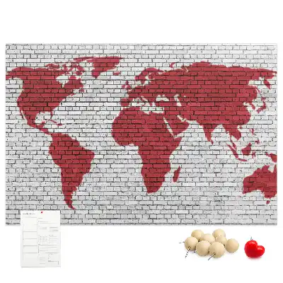 Printed Cork Board World Map with Brick Wall Design
