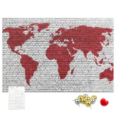 Printed Cork Board World Map with Brick Wall Design