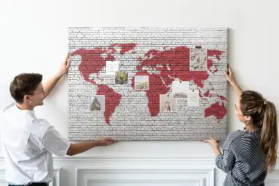 Printed Cork Board World Map with Brick Wall Design
