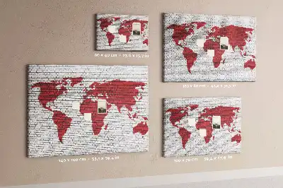 Printed Cork Board World Map with Brick Wall Design