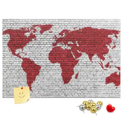 Printed Cork Board World Map with Brick Wall Design