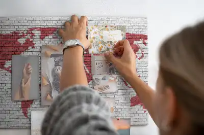 Printed Cork Board World Map with Brick Wall Design