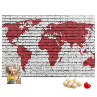 Printed Cork Board World Map with Brick Wall Design