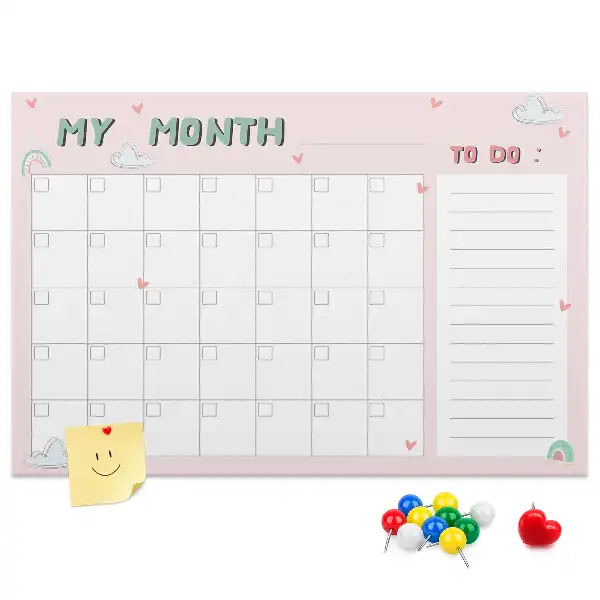 Printed Cork Memo Board Monthly planner for kids