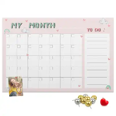 Printed Cork Memo Board Monthly planner for kids