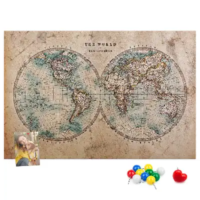 Printed Cork Board World globe map